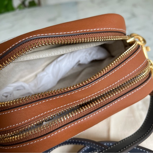 NWOT Tory Burch Perry Bombe Canvas Colorblock Mini Bag Multi Striped Leather - Picture 11 of 12